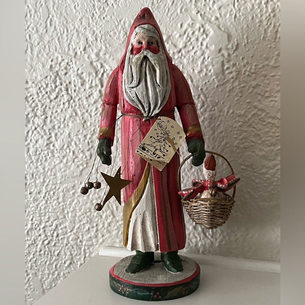 Vtg House Of Hatten 15” Santa w/goose by Denise Calla 1988. Damaged in storage.